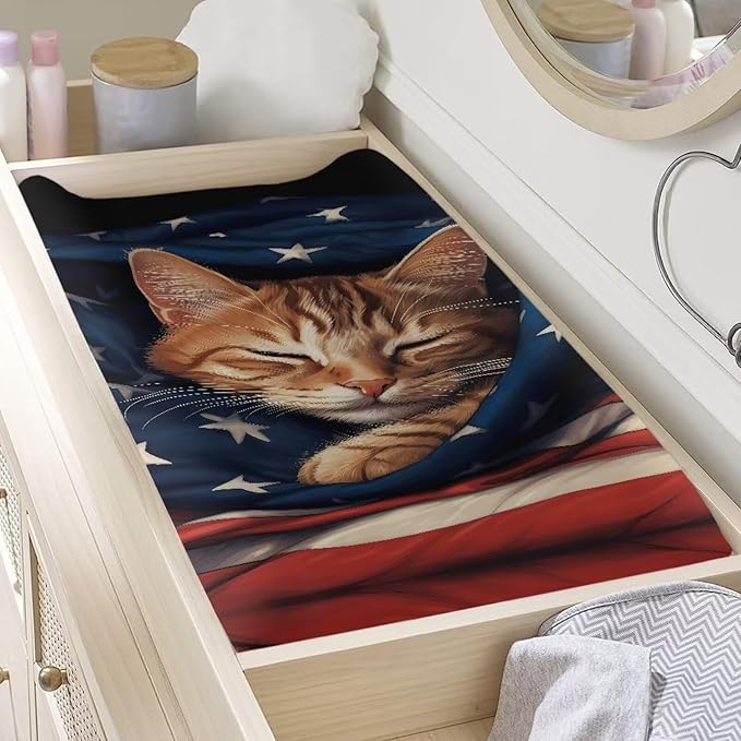 Cat Flag Changing Pad Cover Waterproof Breathable Soft Table Sheets Durable Diaper Changing Mat Cover Universal Tray Table Mat for Boys Girls