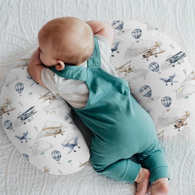 Vintage Planes Airplanes Helicopters Nursing Pillow Covers for Boy Girl Hot Air Balloon Plane Clouds Sky Nursing Pillow Slipcovers for Breastfeeding Pillows Soft Removable Covers for Newborn Infant