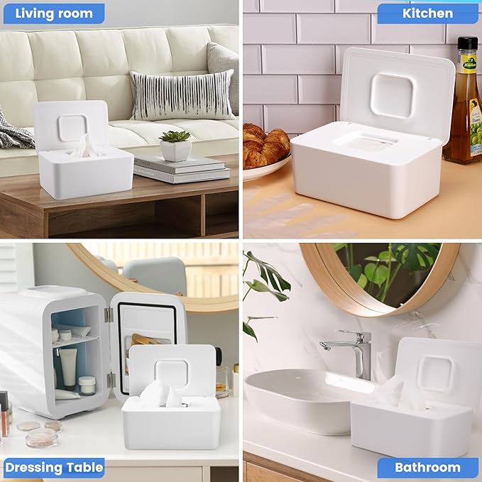 Baby Wipes Dispenser, Baby Wipe Holder for Fresh Wipes, Non-Slip Baby Wipes Container, Refillable Wipes Box with Sealing Design Lid (White)