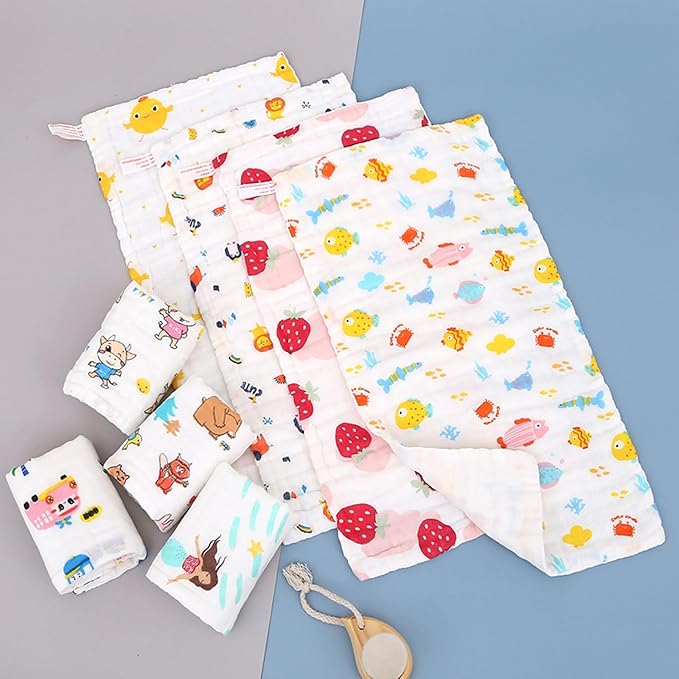 Yellow chick print Cotton square towel with 6 layers of gauze (19.7x9.8 inches), washable children's face towel, printed reusable drool towel, essential for newborns patterned burp cloths towels