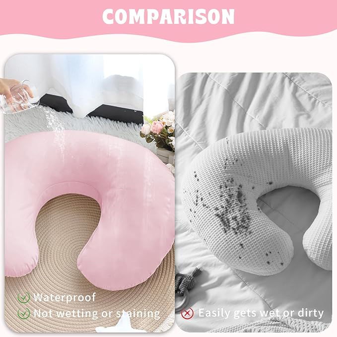 Hooyax Baby Waterproof Nursing Pillow Cover, Stretchy Nursing Covers for Breastfeeding Pillows, Adorable Infant Feeding Pillow Slipcover for Baby Boy and Girls (Pink)