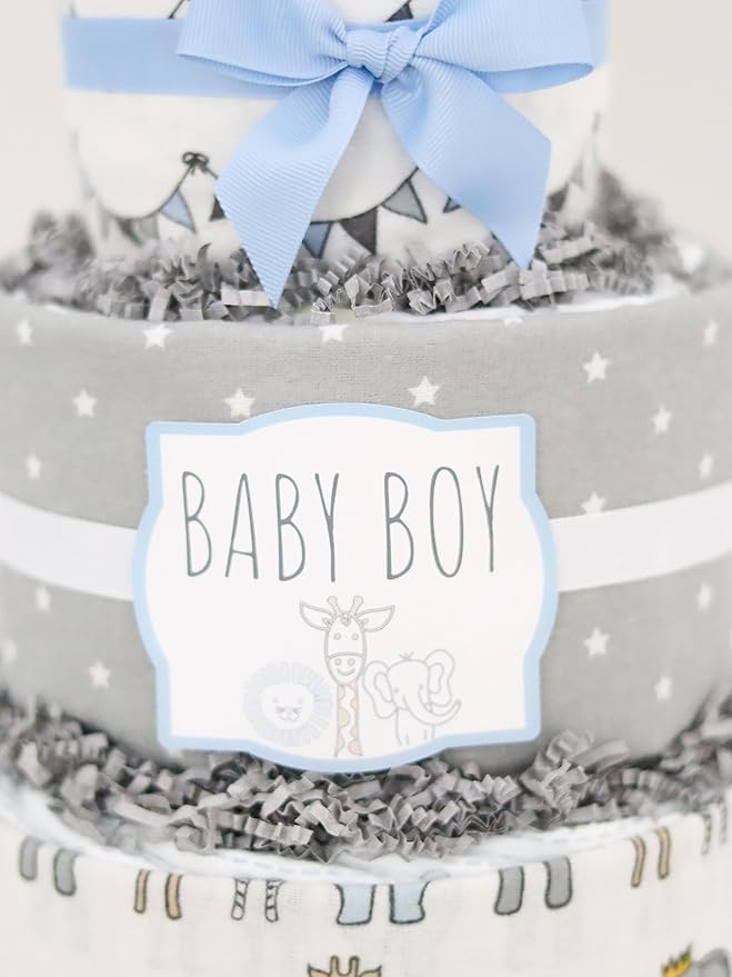 Safari Diaper Cake - Handmade Baby Shower Gift Boy - Baby Blossom Company