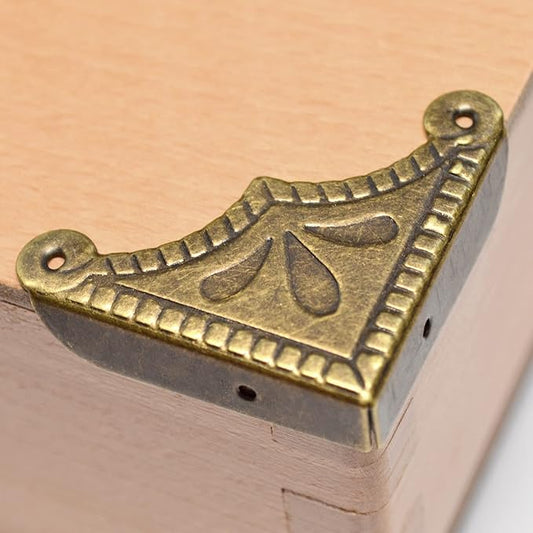 12 Pcs Vintage Bronze Corner Protectors Decorative Metal Edge Covers Antique Safety Guards Retro Right Angle Bracket with Nails for Furniture Edge Wood Case Corner Jewelry Box (Side Length:1-1/2")