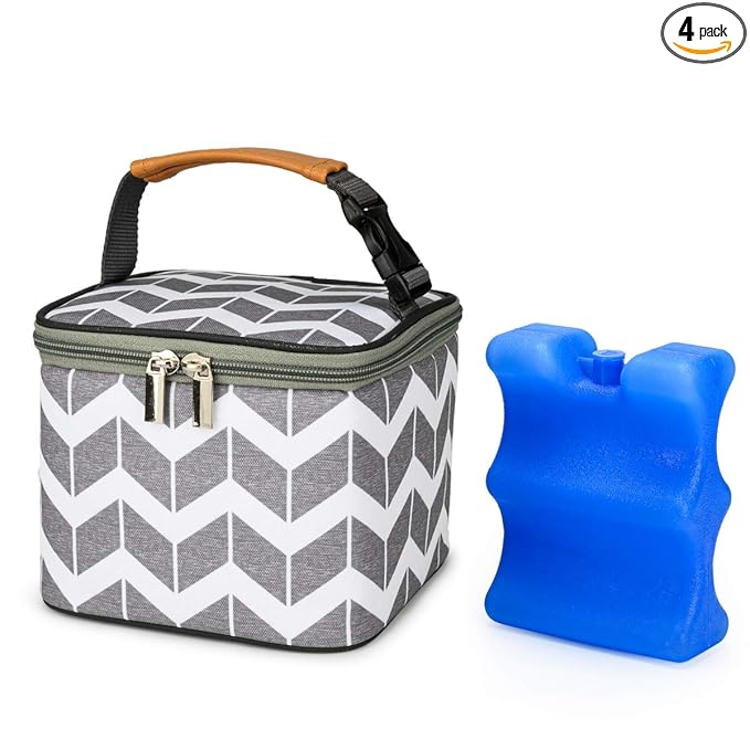 BreastMilk Cooler Bag with Ice Pack Fits 4 Large Baby Bottles Up to 5 Ounce, Baby Bottle Cooler Bag Great for Nursing Mom Daycare