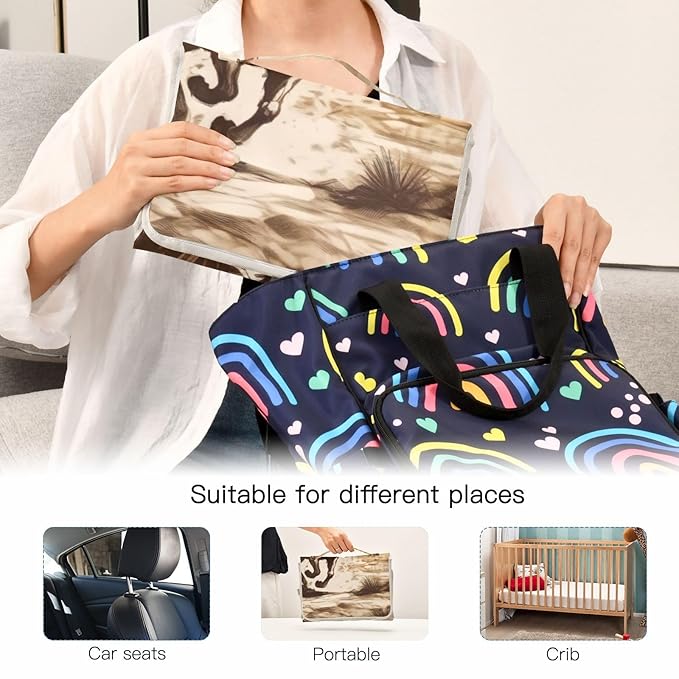 Portable Changing Pad for Baby - Vintage Western Cowboy Waterproof Diaper Changing Mat Travel Changing Pad with Built-in Pillow - Shower Gift for Baby
