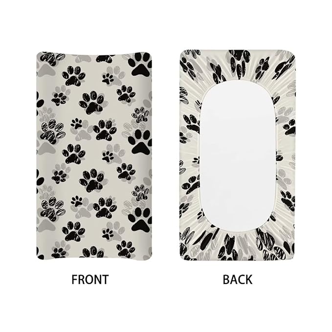 Paw Print Changing Pad Cover Baby Boys Nursery Diaper Changing Table Pad Cover One Size Soft Breathable Polyester Change Mat Sheets