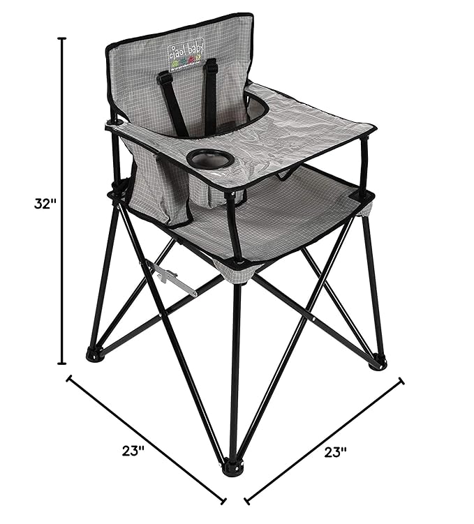 ciao! Baby Portable High Chair for Babies and Toddlers, Compact Folding Travel High Chair with Carry Bag for Outdoor Camping, 1 Count (Pack of 1) (Grey Check)