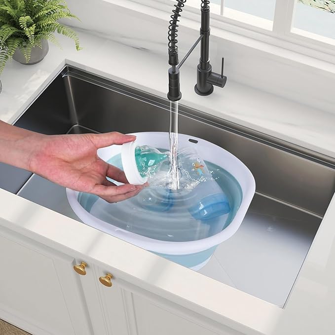 Baby Bottle Wash Basin, Bottle Washing Basin - Collapsible Wash Basin for Baby Bottles, Reusable Sink Basket for Baby Bottle Cleaning, Portable Bottle Tub for Home and Travel (with Hook)