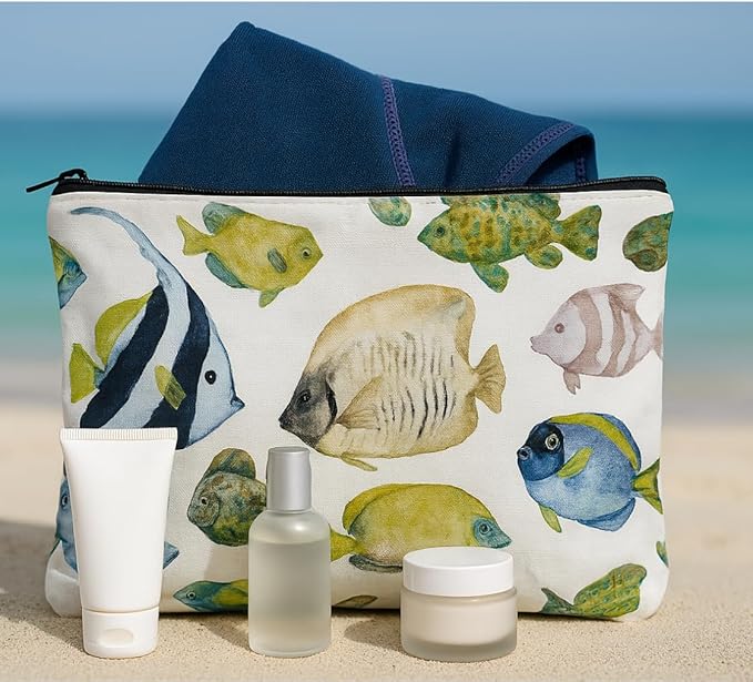 L'OLGA COLLECTION Mid Pouch|Lightweight Reusable Makeup Pouch, Toiletries |Splash-proof Cosmetic Bag, Packable & Travel Waterproof Beach Swimsuit Bathing Suit Bikini Zipper Pouch Gift for her (exotic)