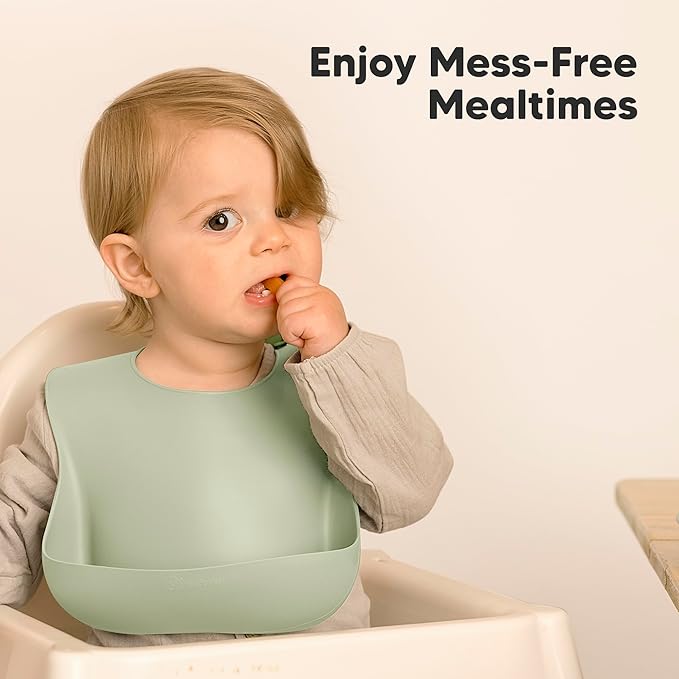 KeaBabies 2-Pack Silicone Bibs for Babies, Toddlers Girl, Boy – Sturdy Food-Grade Baby Bibs for Eating, Large Food Catcher, Clean & Put On Easily, Waterproof Toddler Feeding Essentials (Macaron)