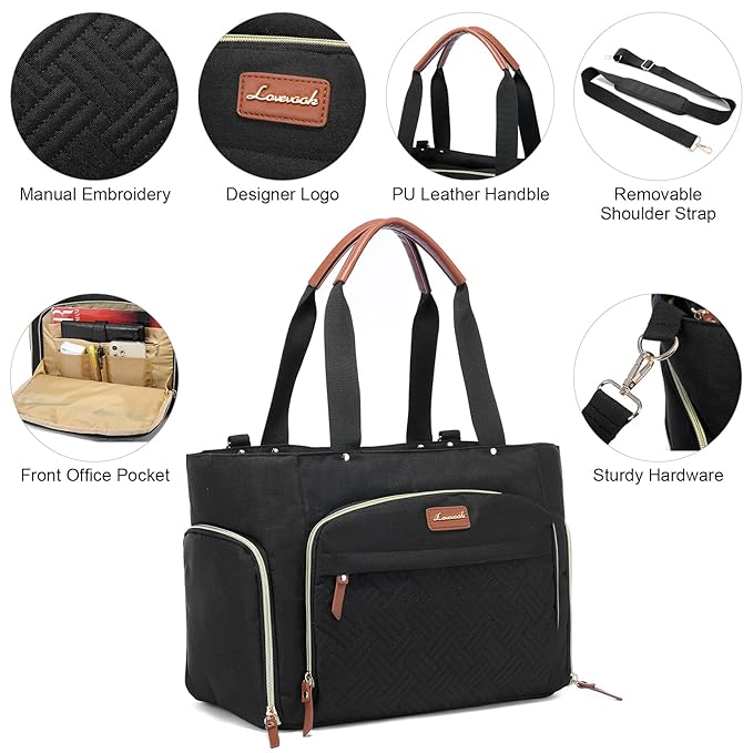 LOVEVOOK Breast Pump Bag, Diaper Bag Tote 3Pcs Set, Work Bag for Breastfeeding Mom with 15" Laptop Pocket, Cooler Bag & Changing Pad Fit Most Breast Pumps like Spectra S1/S2, Medela, Rainyb, Elvie