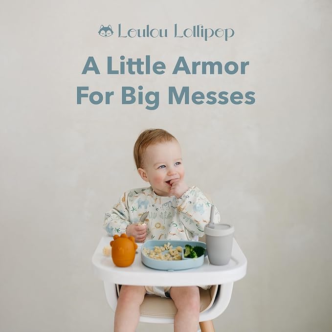 Loulou Lollipop Long Sleeve Mess Free Waterproof Bibs, for baby boys and girls 6-36 Months, Machine Washable, Travel Friendly