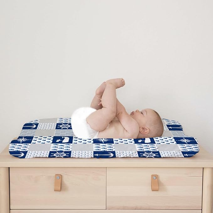 Navy Nautical Life Changing Pad Cover Marine Ocean Lighthouse Compass Whale Changing Table Cover for Baby Boys Girls Soft Breathable Stretchy Fitted Diaper Changing Mat Sheets 32''x16''