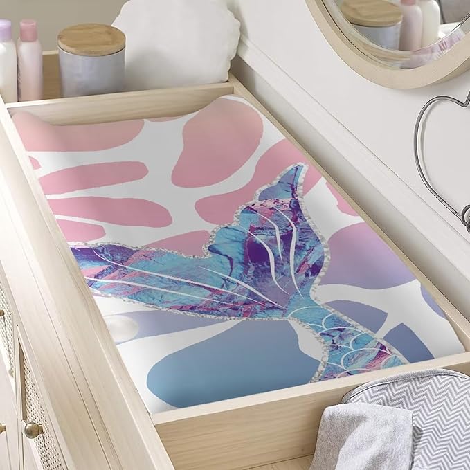 Fish Tale Changing Pad Covers, Ultra Soft Baby Diaper Change Table Non Slip Contoured Pad Covers for Baby Boys Girls