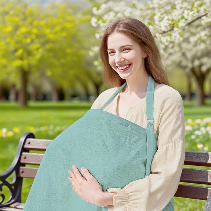 Muslin Nursing Cover for Breastfeeding Moms - 100% Cotton Lightweight & Breathable Privacy Shawl with Adjustable Rigid Hoop | Multi-use Apron(Sage Green)