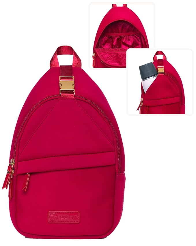 Sarah Wells Allie Sling Pump Bag – Fits All Wearable Cup Pumps & Portable Pumps – Machine Washable Neoprene Crossbody with Insulated Pocket, Water Bottle Holder & Hands-Free Design (Ruby)