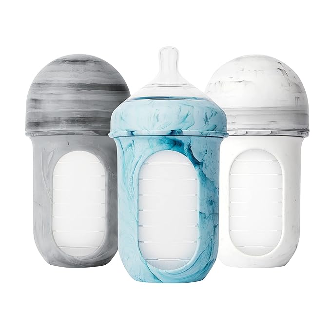 Boon Nursh Reusable Baby Bottles - Collapsible Silicone Pouch Design, Everyday Essentials
