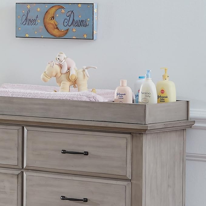 Soho Baby Chandler Premium Changing Topper for 6-Drawer Dresser, Smooth Stone Wash Finish