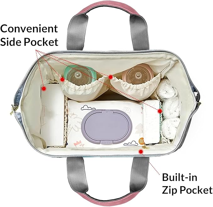 Pink Elephant Flower Diaper Bag Backpack Multifunction Bags with Changing Pad Unisex Stylish Travel Back Pack Nappy Custom Bag for Moms Dads