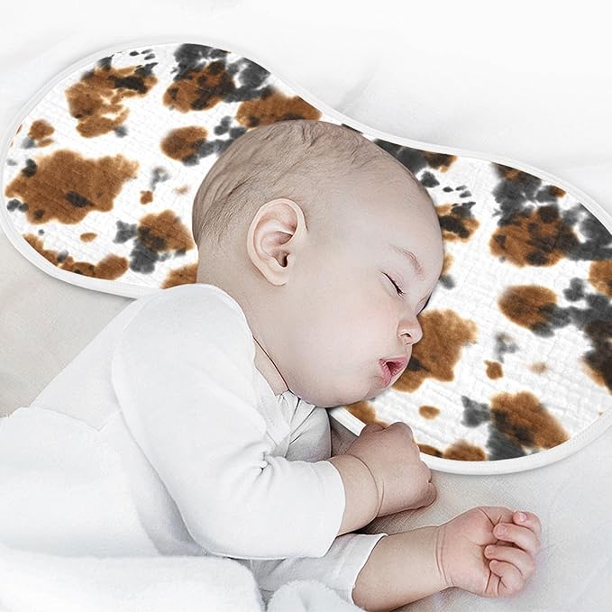 Muslin Burp Cloths for Baby Boys and Girls - 1-Pack Ultra Absorbent Black and Brown Cow Print Muslin Washcloths, Newborn Towel, Milk Spit Up Rags, Burp Cloth Bib for Unisex, 22 x 11 Inch