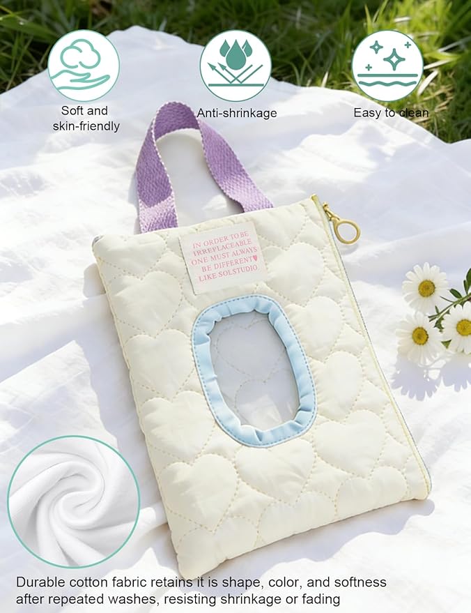 Reusable Baby Wipe Cover Fabric Quilted, Universal Size Travel-Friendly Baby Wipes Bag with Zipper Compatible with HUGGIES,WaterWipes,Pampers,Johnson and More Brands (Light Yellow)