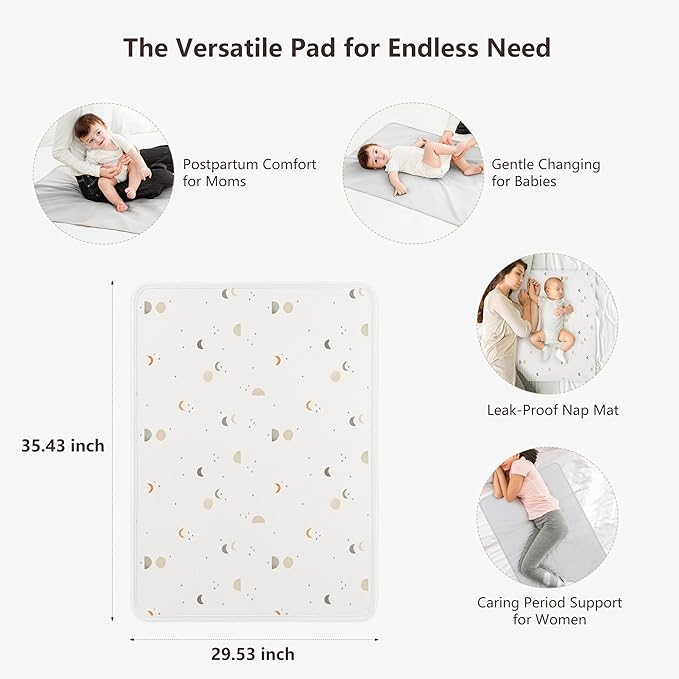 Baby Changing Pad Portable Changing Mat for Babies, 2 Pack Soft and Foldable Baby Changing Mat for Travel or Home, 35 * 29.5 inch Changing Pad for Diaper Bag - Gray&Moon