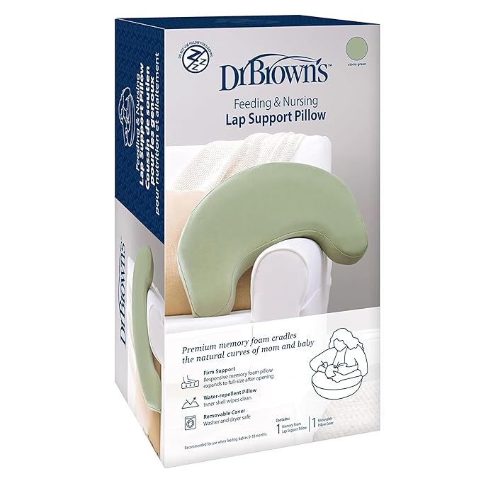 Dr. Brown's Nursing Pillow with Washable Cover, Breastfeeding Lap Support Pillow, Premium Memory Foam, Firm and Responsive, Green/Beige, 2-Pack