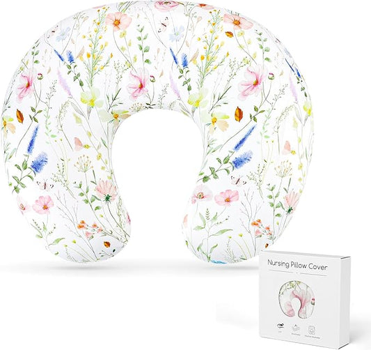 Nursing Pillow Cover, Breastfeeding Pillow Cover Case for Baby Girls Boys, Soft & Breathable, Colorful Flowers (Only Cover)