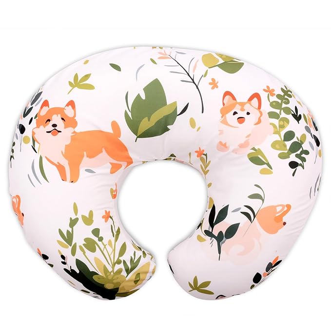 Cloele Nursing Pillow Cover for Breastfeeding Pillows - Dog Breastfeeding Pillow Slipcovers for Baby Boys & Girls Ultra Soft Infant Nursing Pillowcase for Newborn - Dog and Green Leaf