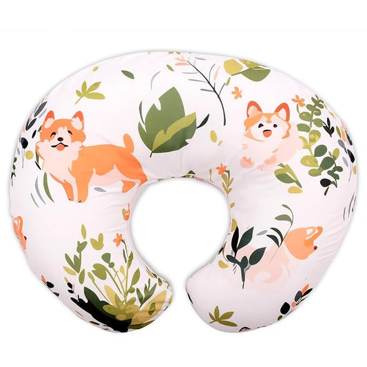 Cloele Nursing Pillow Cover for Breastfeeding Pillows - Dog Breastfeeding Pillow Slipcovers for Baby Boys & Girls Ultra Soft Infant Nursing Pillowcase for Newborn - Dog and Green Leaf