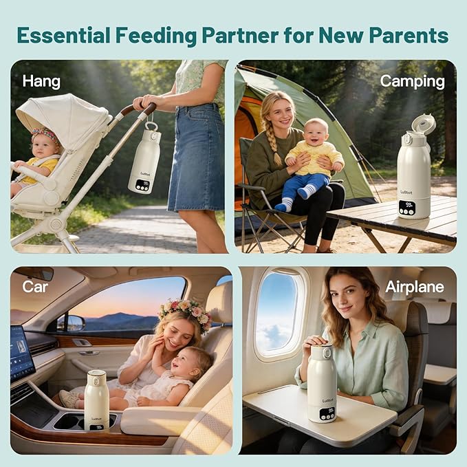 Portable Bottle Warmer for Travel Fast Baby Milk Warmer On-the-Go Breastmilk Warmer for Formula & Water, Newborn Essential Gift, 316L Stainless Steel Long Battery Life 17oz Large Capacity