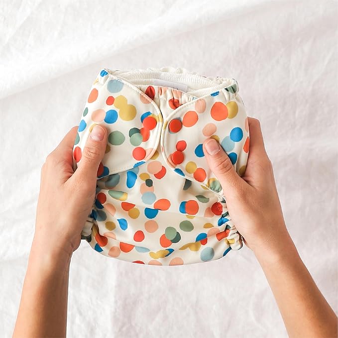 Esembly Cloth Diaper Cover - Reusable Swim Diaper, Waterproof, Breathable - Adjustable Outer Layer Over Absorbent Inner for Blowout Protection - Funfetti, Size 2 (18-35lbs)