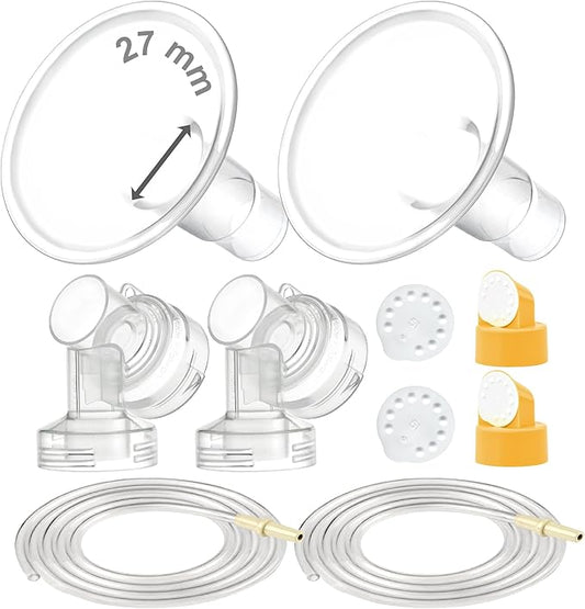 Maymom Breast Pump Kit Compatible with Medela Pump in Style Advanced Pump; 2xTwo-Piece 27mm Breastshield, 2 Valve, 4 Membrane, 2 Replacement Tubing; Replacement Part for Medela Shield, Valve