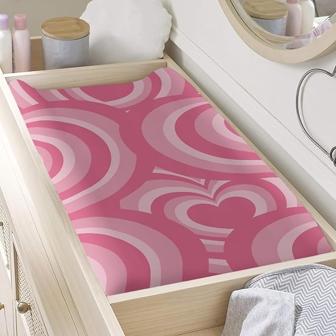 Changing Pad Cover for Baby Girls Boys, Pink Heart Swirl Comfort Diaper Change Table Pad Covers, Soft Breathable Changing Pad Sheets