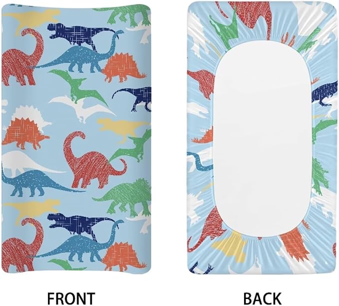 Colorful Dinosaur Change Pad Covers, Water Resistant Baby Diaper Change Table Covers Soft Contoured Pad Covers for Newborn Baby Boys Girls