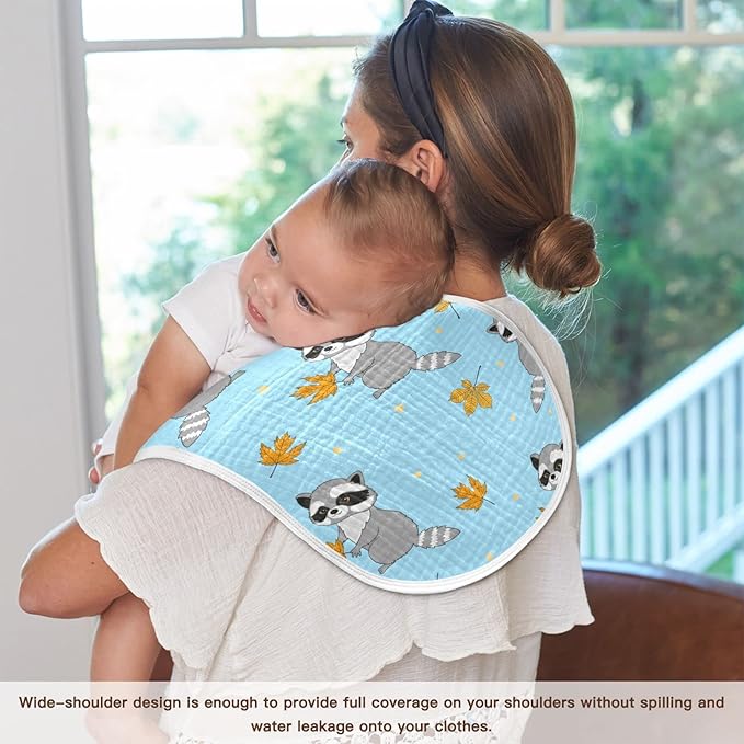 Raccoons Autumn Leaves Pattern Muslin Burp Cloths for Baby 1 Pack 100% Cotton Baby Washcloths Bibs for Boy Girl