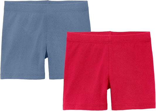 City Threads 2-Pack Baby Shorts for Boy or Girl Simple Soft Diaper Covers Shorts Soft Cotton Play Summer Spring SPD Sensory Friendly Sensitive, Denim Blue/Candy Apple, 6/9M