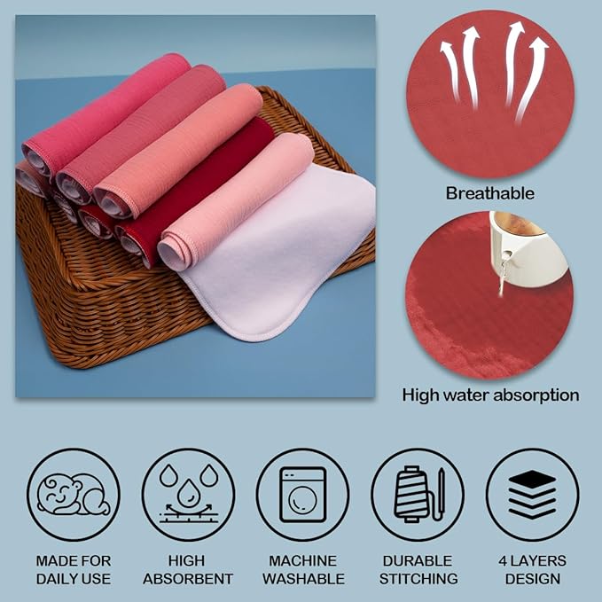 Maiwa 8 Pack Muslin Burp Cloths Baby Boy & Girl Soft Absorbent Burping Cloths for Babies, Newborn Spit Up Rags, Infant Towels, Unisex,Large 18.5" x 8.6" (Multicolour 01)