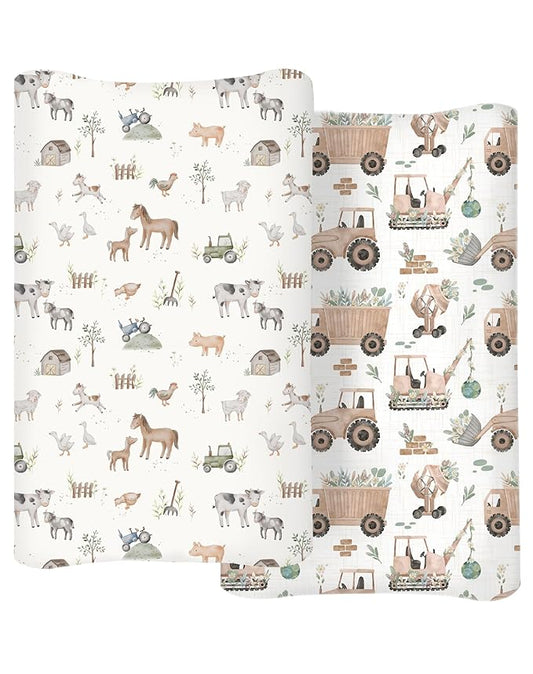 Changing Pad Cover for Baby Boys Girls 2 Pack, Fits Standard 32”×16” Changing Table Pads, Silky Breathable Stretch Knit, Machine Washable (Little Farm)