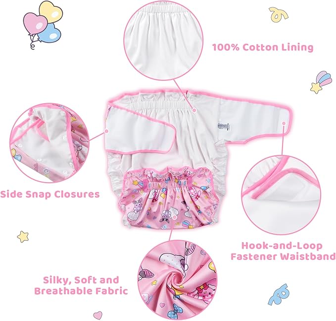 Littleforbig Silky Adult Ribbon Omutsu Diaper Wrap Cover Washable Adjustable Reusable Waterproof - Baby Usagi & Bella Pattern L