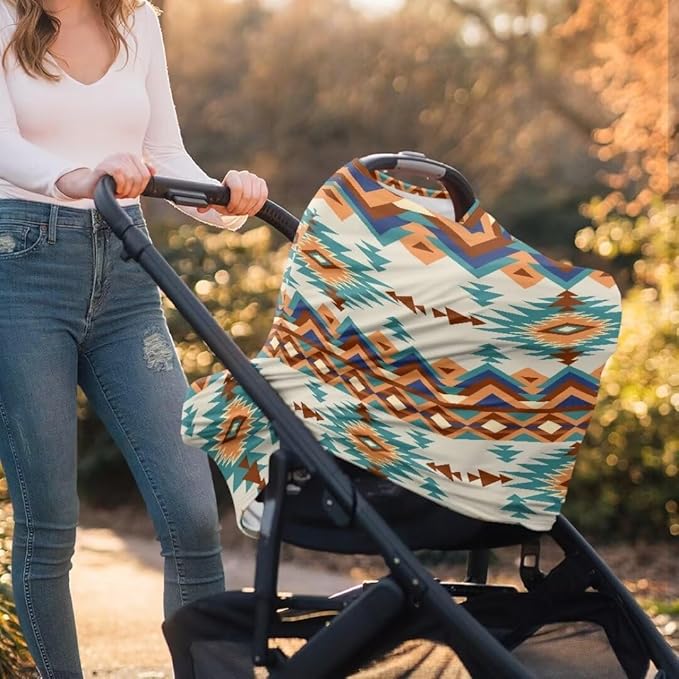 Coldinair Native Aztec Geometric Ultra Soft and Stretchy Car Seat Cover for Baby Boys Girls,Car Seat Canopy Nursing Cover,Multi-use Cover,Baby Breastfeeding Cover