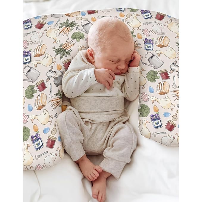 Homesteading Farm Nursing Pillow Covers for Boy Girl Lamb Duck Chick Eggs Bread Vegetable Nursing Pillow Slipcovers for Breastfeeding Pillows Retro Farm Life Soft Stretchy Cover for Newborn Infant