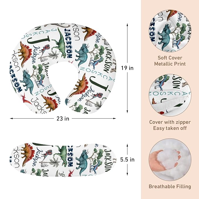 Dyoart Baby Nursing Pillow Cover,Personalized,Custom,Soft Nursing Covers,Breastfeeding Pillow Slipcover for Bottle Feeding,Custom Gifts for Toddler Infant,Dinosaur(one Size)