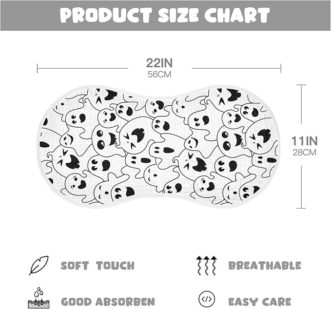 Muslin Burp Cloths for Baby Boys and Girls - 2-Pack Ultra Absorbent Halloween Ghosts Muslin Washcloths, Newborn Towel, Milk Spit Up Rags, Burp Cloth Bibs for Unisex, 22 x 11 Inch