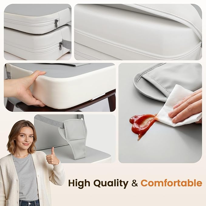 Booster Seat for Kitchen Chair, Toddler Booster Seat for Dining Table with Backrest and Adjustable Straps, Non-Slip High Back Booster Seat, Portable Travel Baby Booster Increasing Cushion, Gray White
