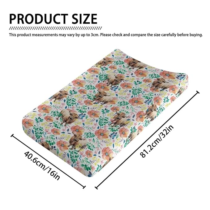 Highland Cattle Baby Changing Pad Cover Boys Girls Changing Table Cover Soft Breathable Cow Floral Diaper Changing Pad Cover Sheets