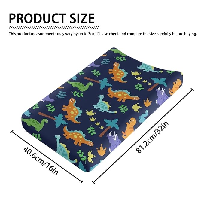 ZDCUSTOM Dinosaur Pattern Unisex Baby Changing Pad Cover Soft Changing Table Sheets Washable Diaper Change Sheet Crib Mat Fits 32"x16" Contoured Pad