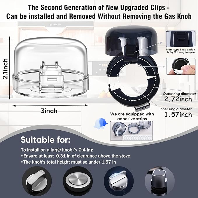 6 Pack Stove Knob Safety Covers, Universal Size, Gas Stove knob Covers with Extra Adhesive, Waterproof, Oil-Resistant, and Heat-Resistant, Gas Stove Knob Covers for Child Safety and Pet(Black)