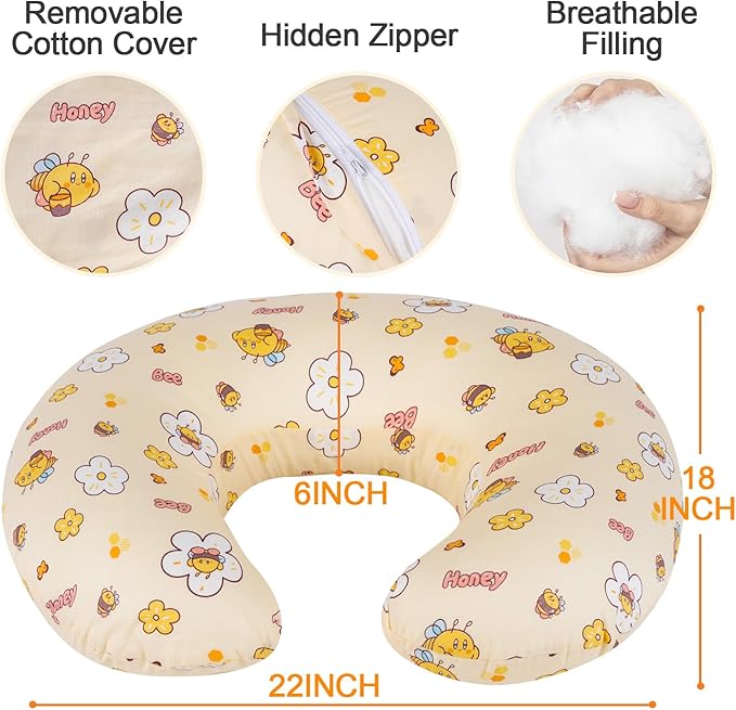 x-vesolje Baby Nursing Pillow for Breastfeeding, Adjustable Breastfeeding Pillow for Bottle Feeding, Nursing Support Pillow for Mom and Baby Healthier Nursing, Removable Cover- Bee Yellow
