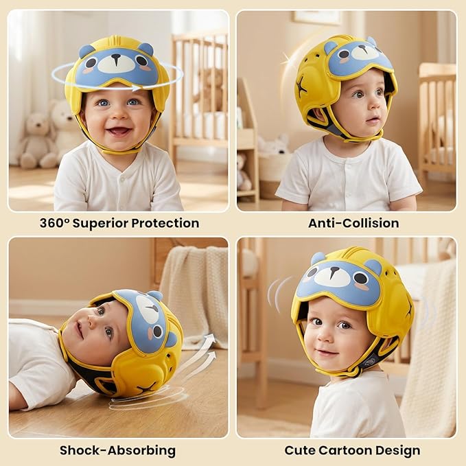 Mambobaby Baby Head Protector Helmet for Crawling and Walking, Breathable Soft Helmet, Ultra-Lightweight & Adjustable, Prevents Bumps Safety Helmet for Infants Toddlers 6-24 Months (Honey Bear)